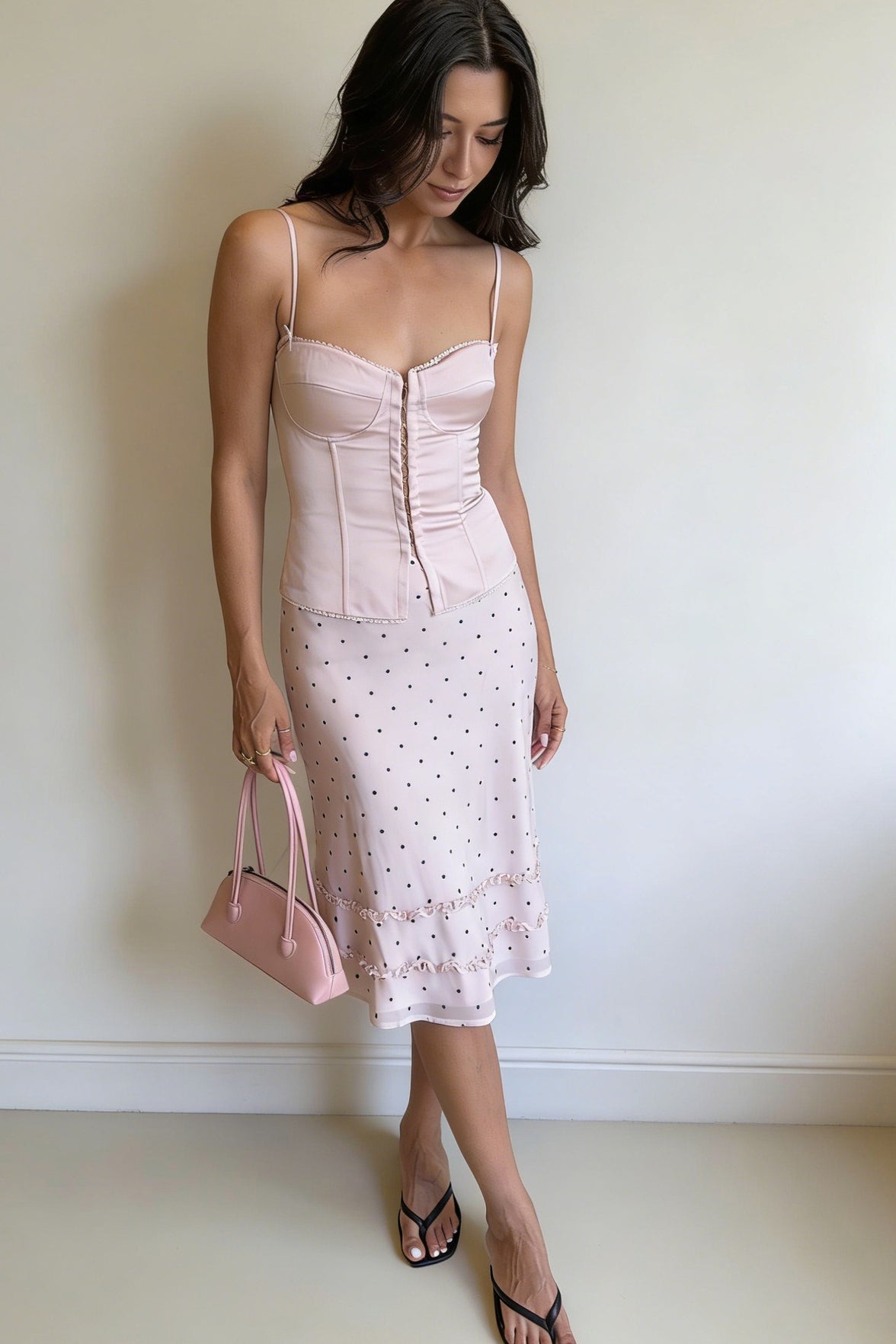 Pink Satin Corset Cami Top