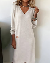 V-Neck Long Sleeve Knit Sweater Mini Dress