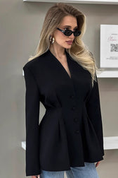 Elegant V-Neck Tailored Waist Blazer