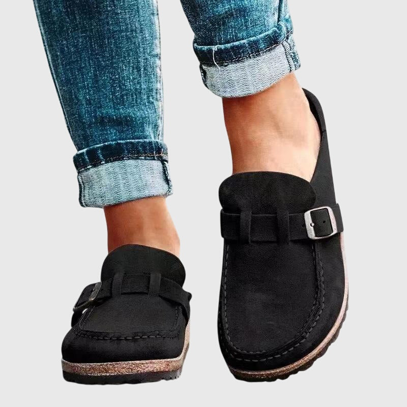 Buckle Closed Toe Suede Clog Mules 3