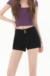 High Rise Curvy Fit Khaki Denim Shorts