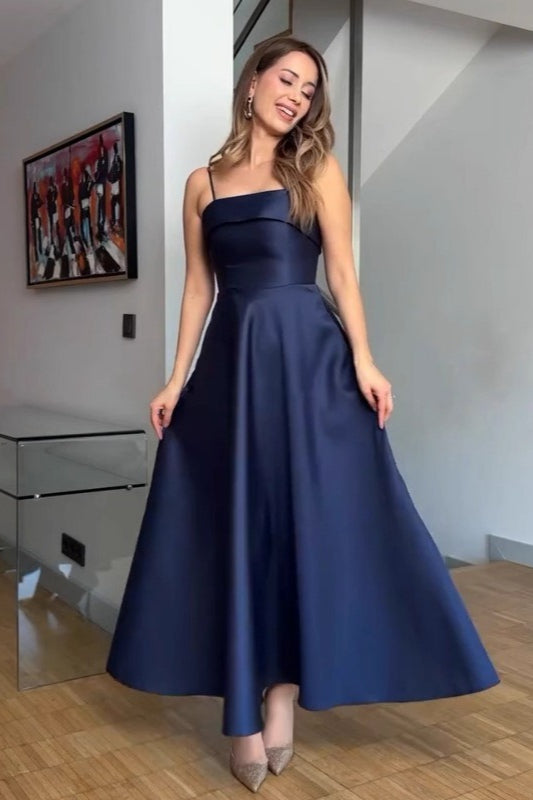 Spaghetti Strap Fit and Flare A-Line Midi Dress