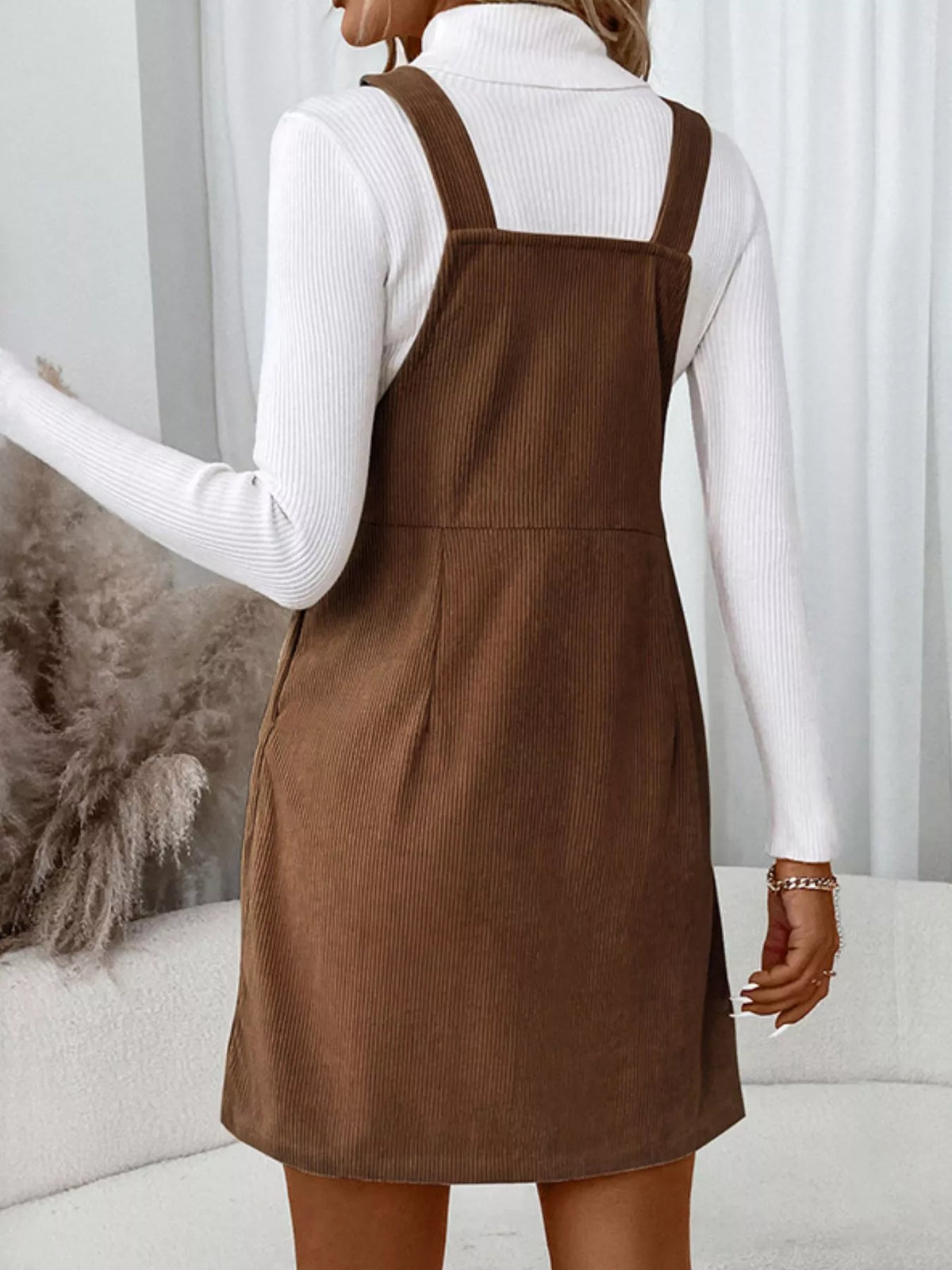 Corduroy Front Pocket Adjustable Strap Overall Mini Dress 5