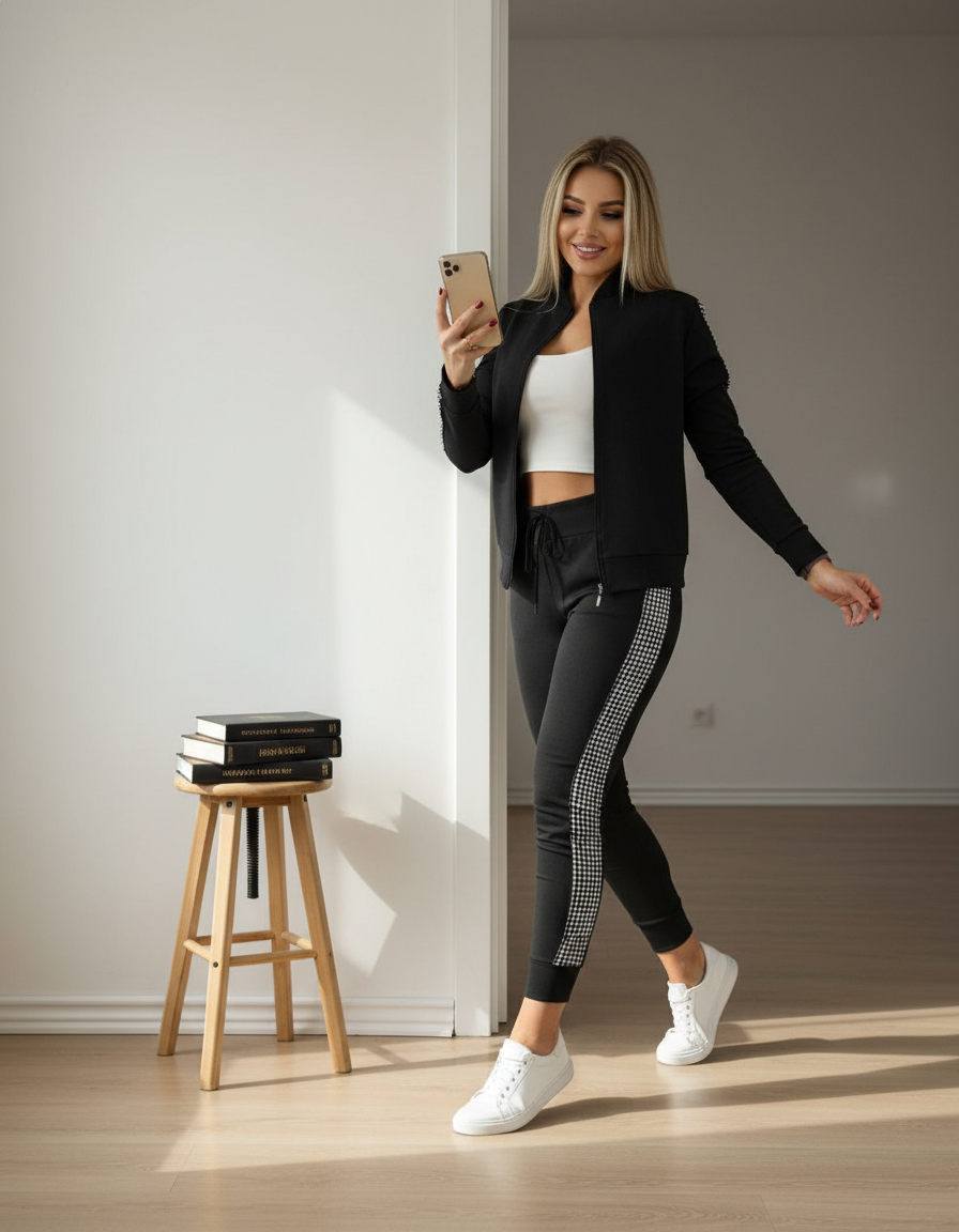 Tracksuit Winter  Zipper Piece for Pants Autumn + 2 Set Long Sports Jacket Suit Fashion Women