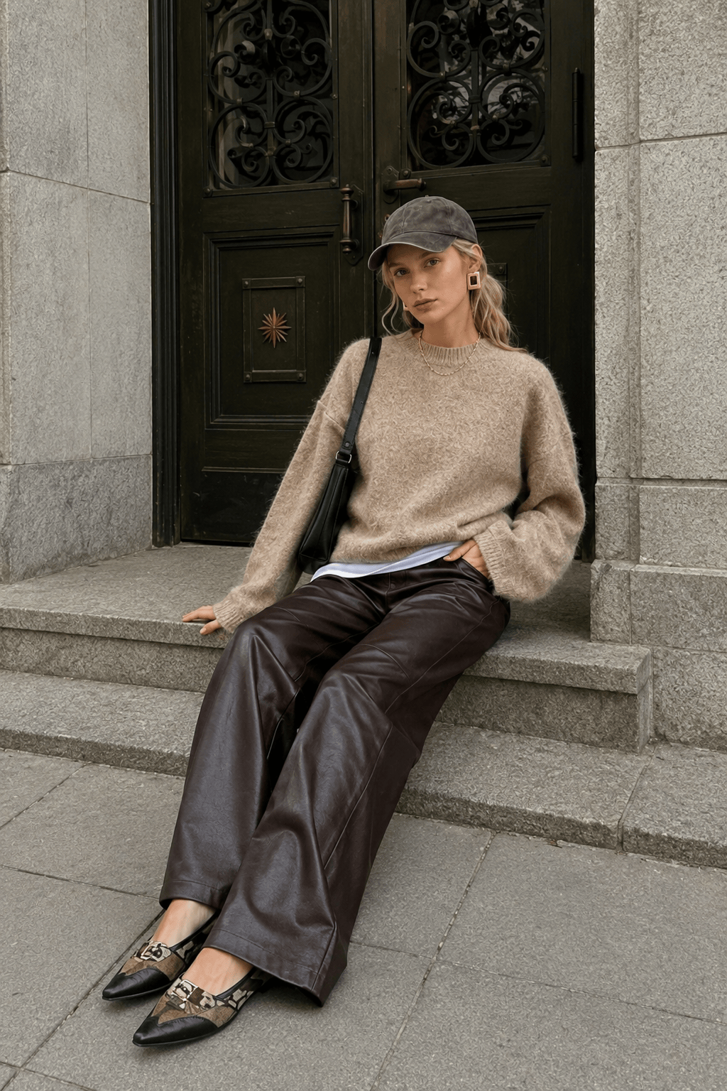 Elegant Solid Mohair Soft Knitted Pullover Women Casual O-neck Long Sleeve Loose Sweater
