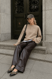 Elegant Solid Mohair Soft Knitted Pullover Women Casual O-neck Long Sleeve Loose Sweater