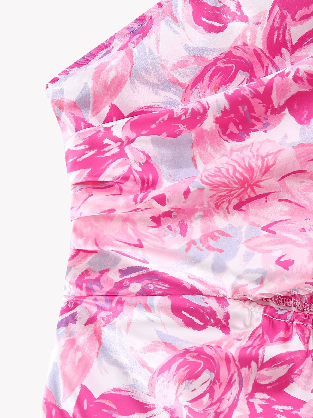 Floral Print Satin One Shoulder Waist Cut Out Split Midi Dress 6
