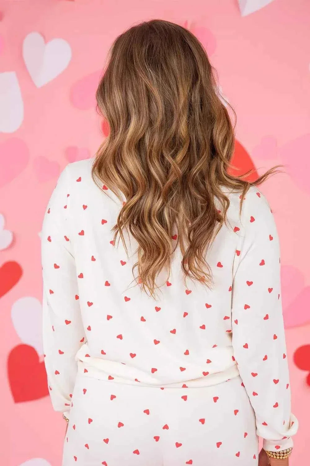 Heart Print Round Neck Long Sleeve Top and Drawstring Pants Two Piece Set 2