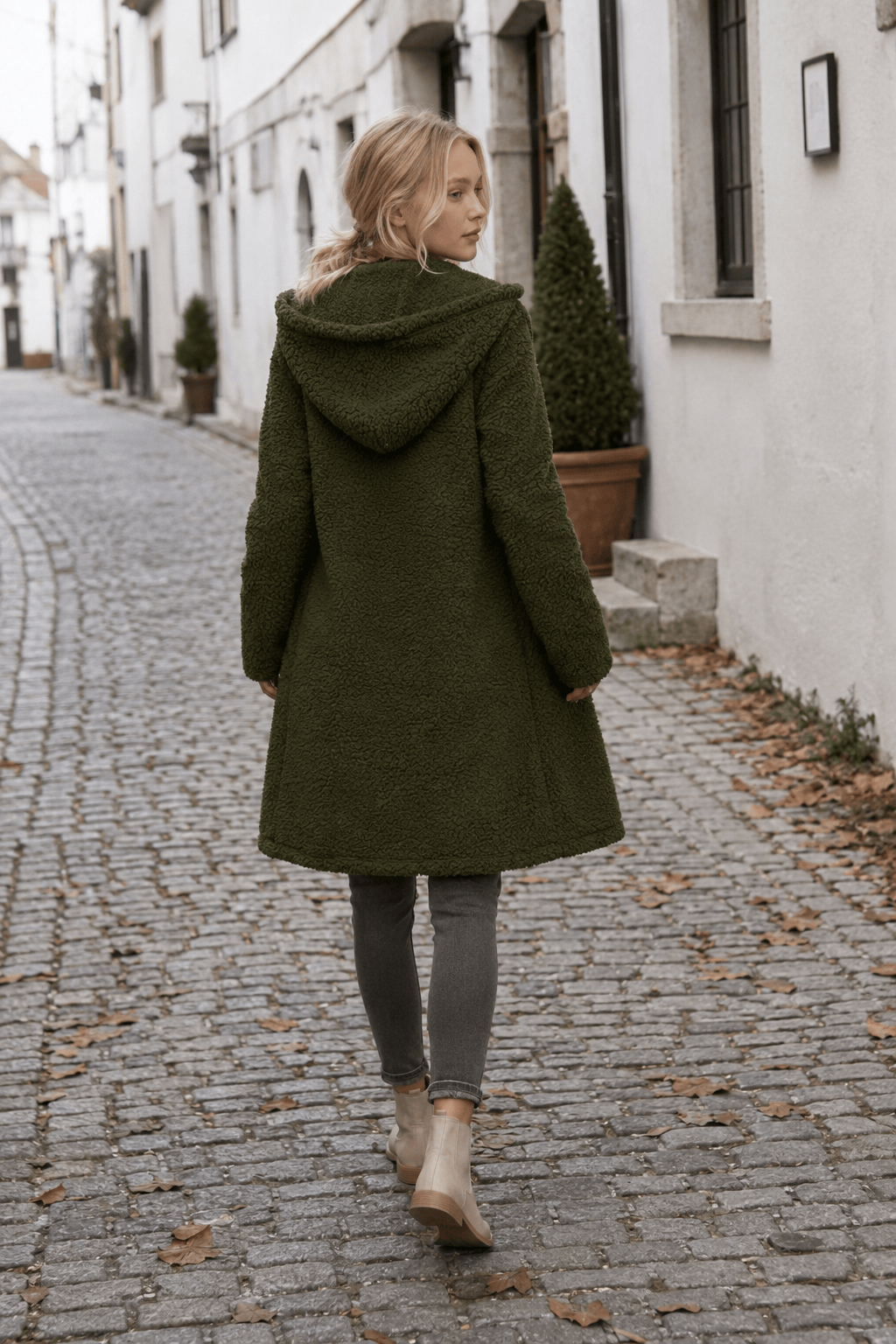 Mid-Length Fuzzy Lapel Coat