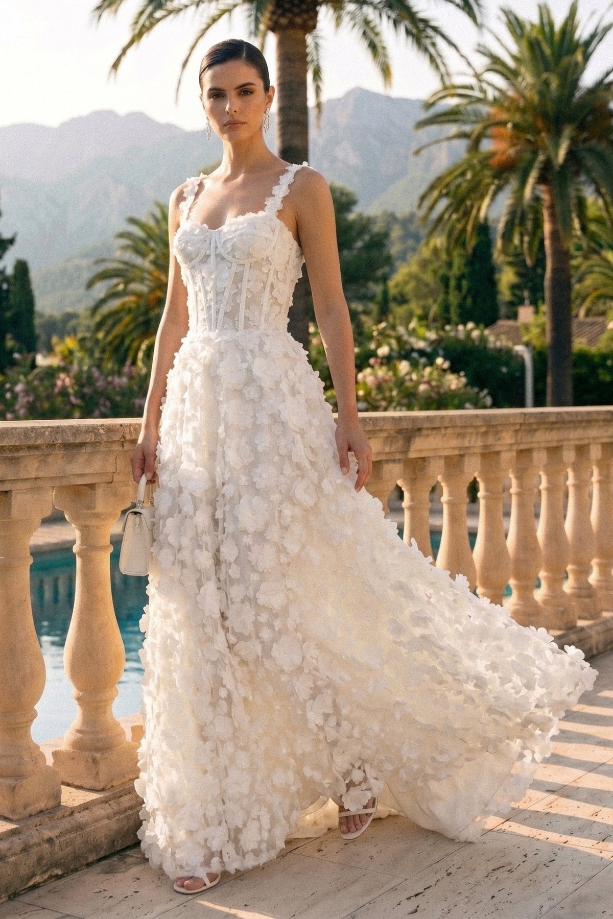 Floral Applique Sweetheart Neck Corset Bodice A-Line Maxi Dress 5