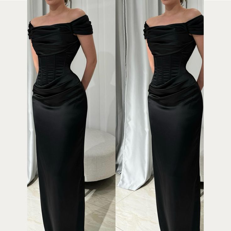 Black Off The Shoulder Prom Dressesfloor Length Evening Gown