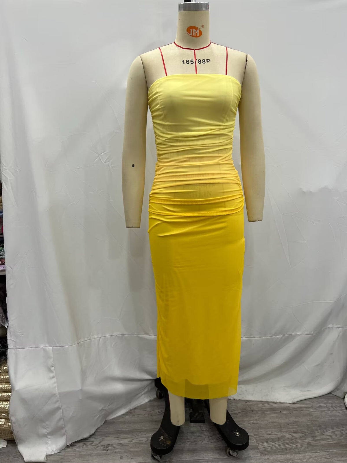 Spring Graceful Tube Top Collar Tie Dye Gradient Color Slim Dress Women