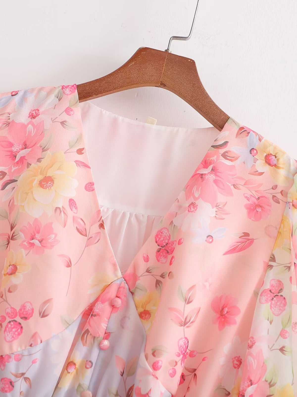 Fairy Dress Vacation V neck Lantern Sleeve Color Printing Stitching Dress Maxi Dres