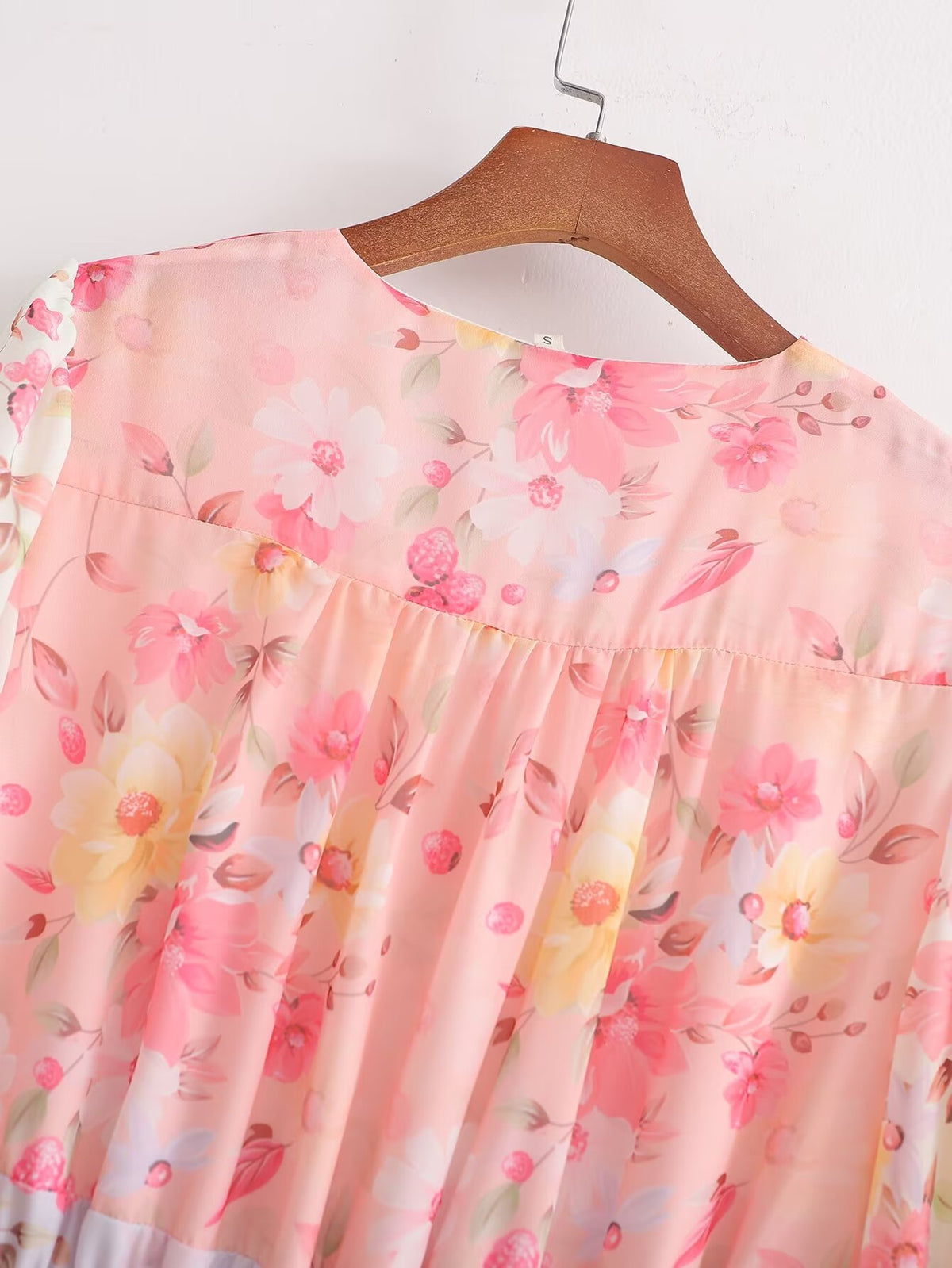 Fairy Dress Vacation V neck Lantern Sleeve Color Printing Stitching Dress Maxi Dres