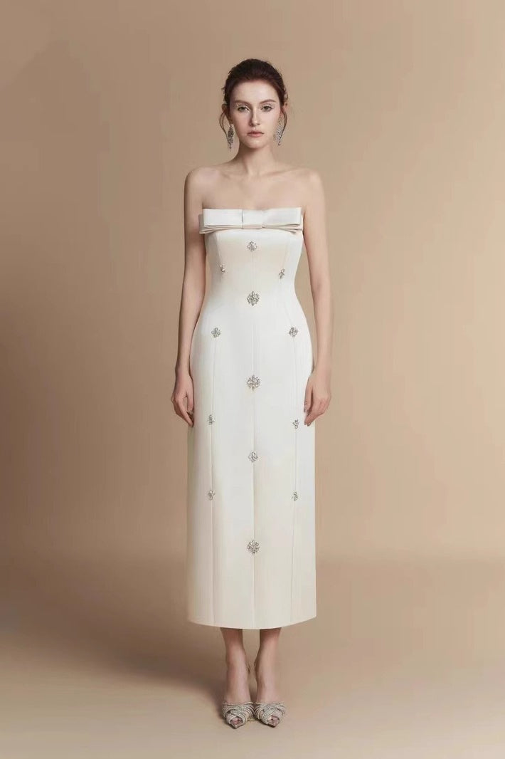 Beaded Bow Strapless Reception Dress