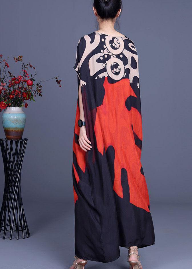 Abstract Print Oversized Round Neck Cap Sleeve Kaftan Maxi Dress