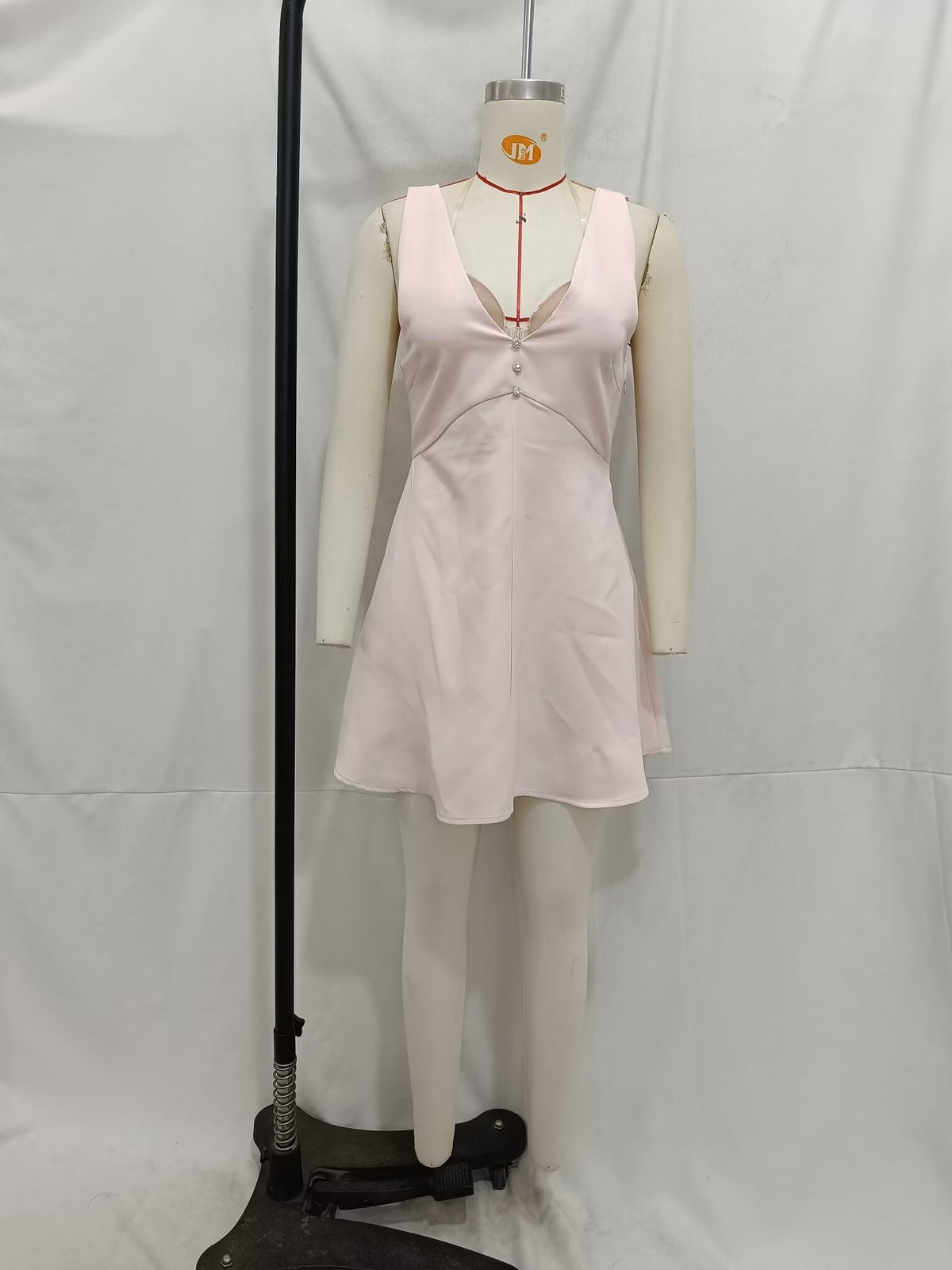 Deep V-Neck Sleeveless Jewel Button A-Line Mini Dress 4