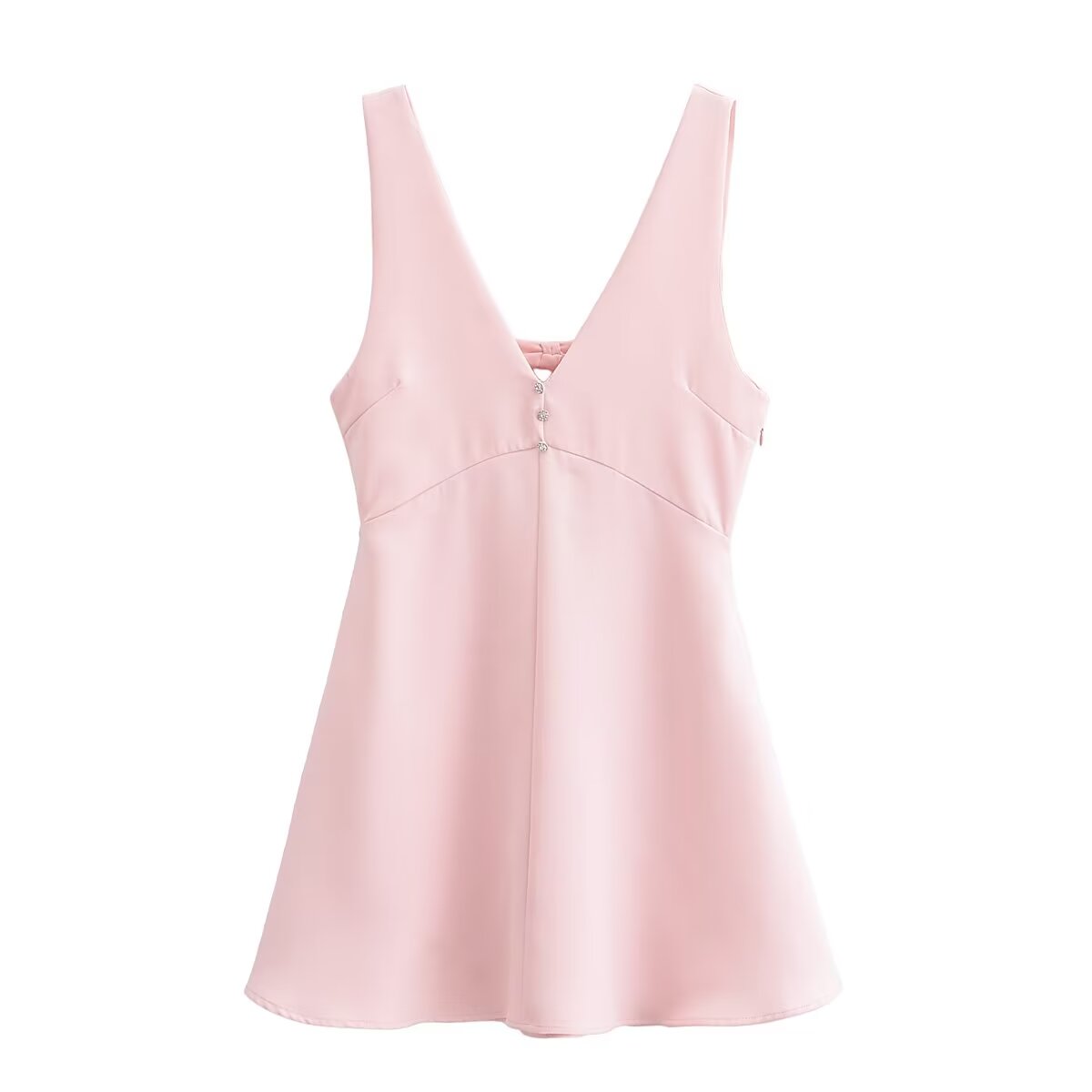 Deep V-Neck Sleeveless Jewel Button A-Line Mini Dress 14