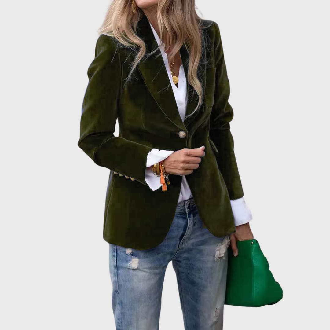 Velvet Notch Lapel Single Button Blazer