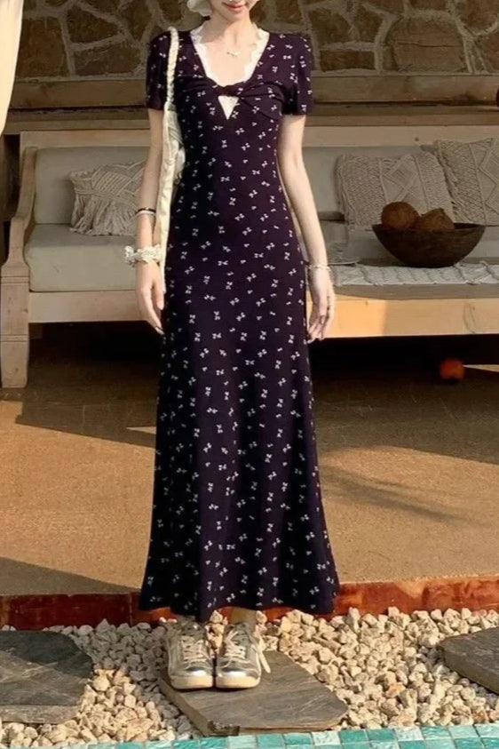 V - neck Waist - cinching Slim Floral Dress
