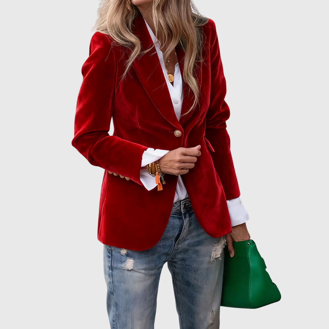 Velvet Notch Lapel Single Button Blazer
