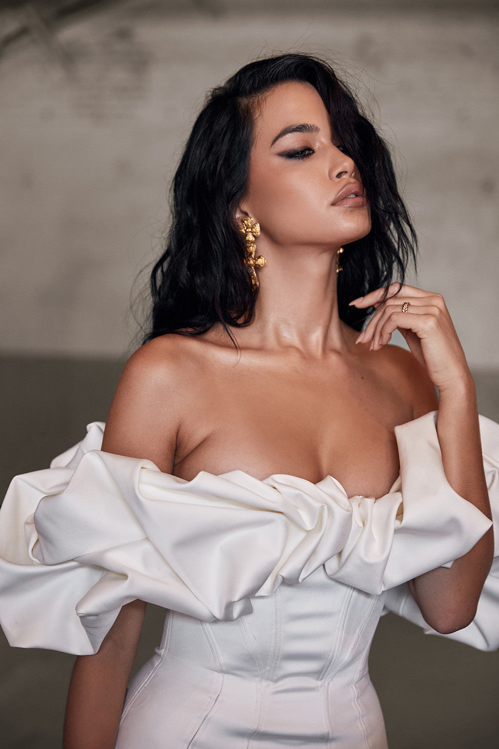 Zari Satin Ruffles Off Shoulder Mini Dress 6
