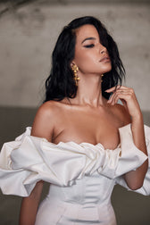 Zari Satin Ruffles Off Shoulder Mini Dress 6
