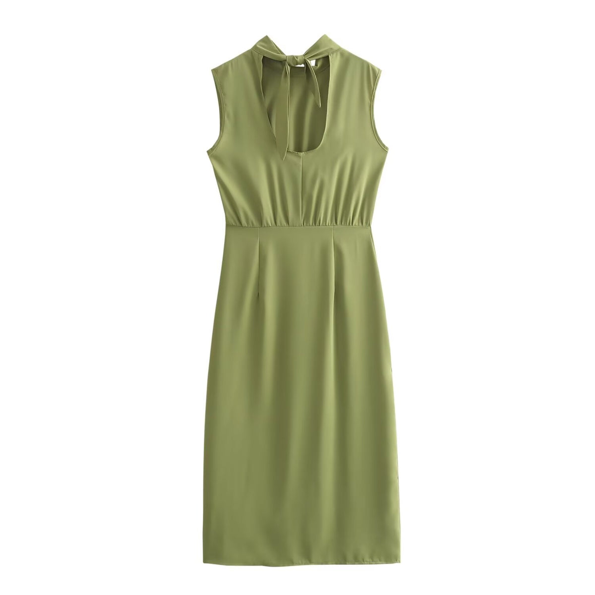Mock Neck Sleeveless Pleated Shoulder High Split Midi Dress 3