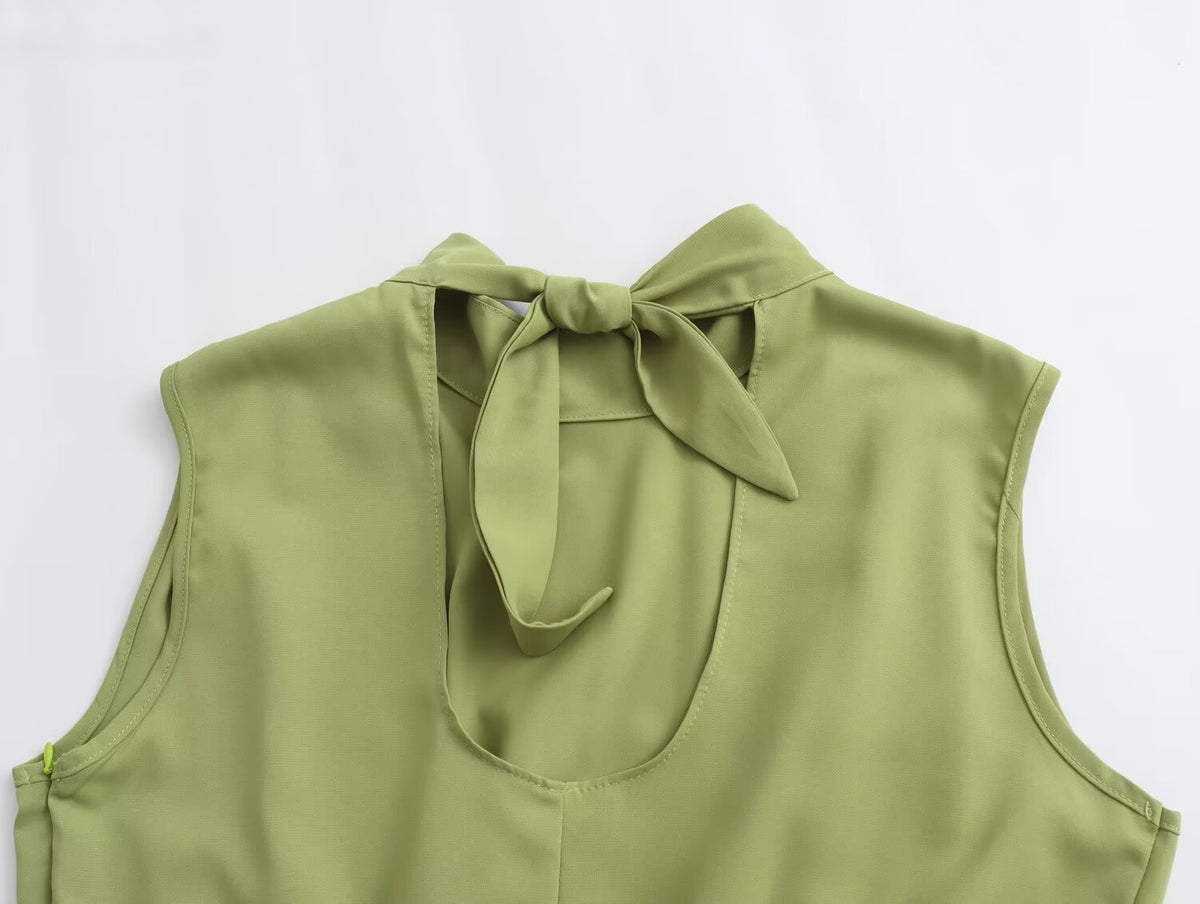 Mock Neck Sleeveless Pleated Shoulder High Split Midi Dress 14