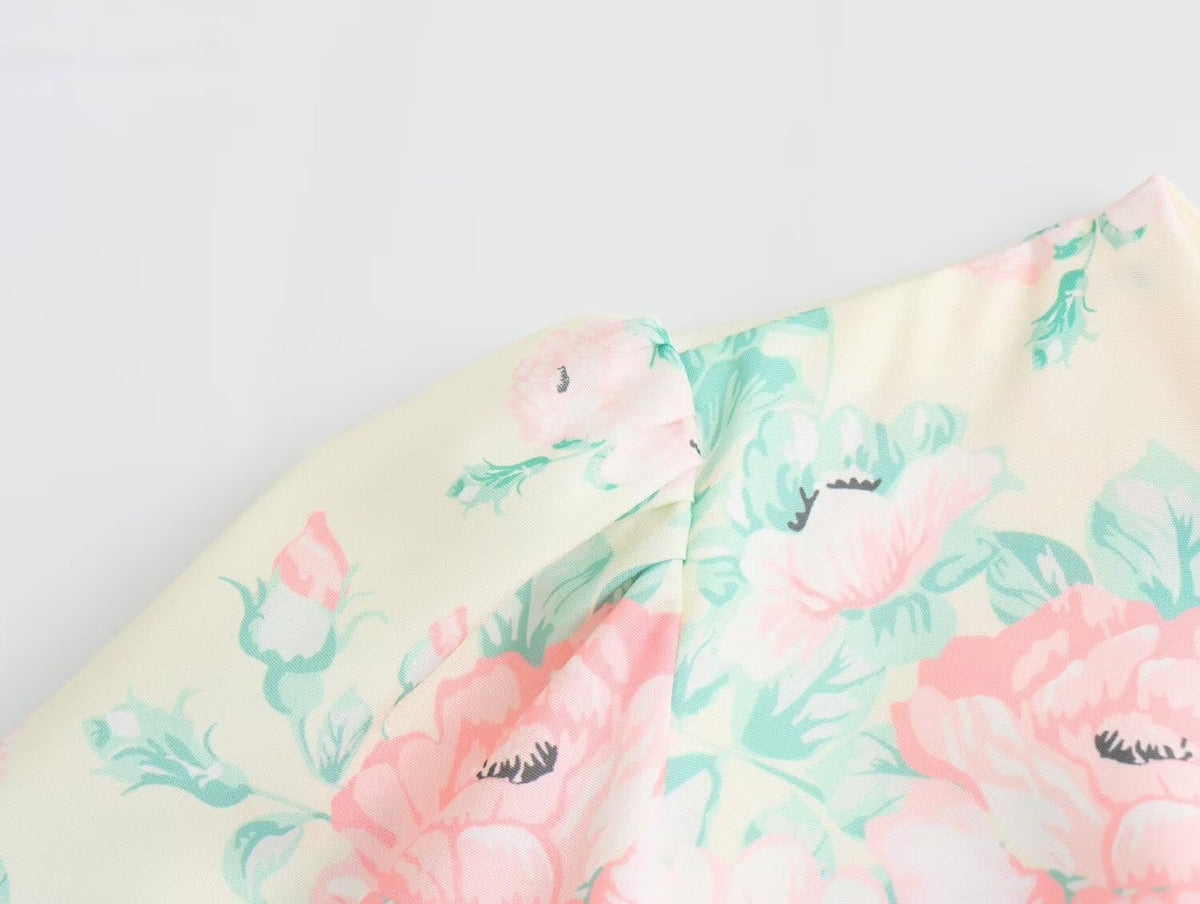 Floral Print V-Neck Flutter Sleeve Empire Waist Midi Dress 5