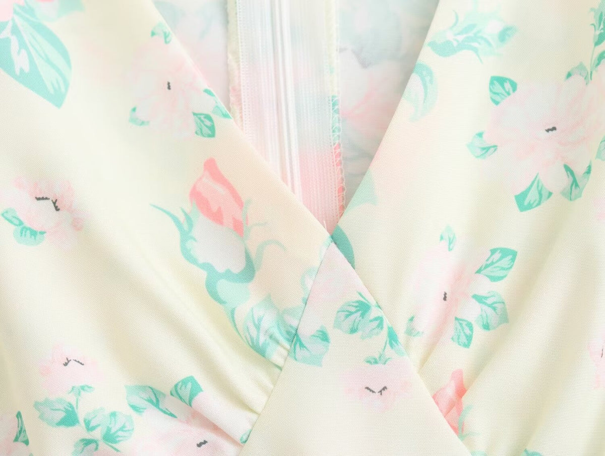 Floral Print V-Neck Flutter Sleeve Empire Waist Midi Dress 6