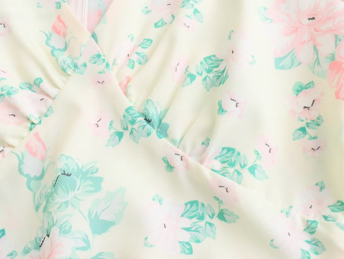 Floral Print V-Neck Flutter Sleeve Empire Waist Midi Dress 7