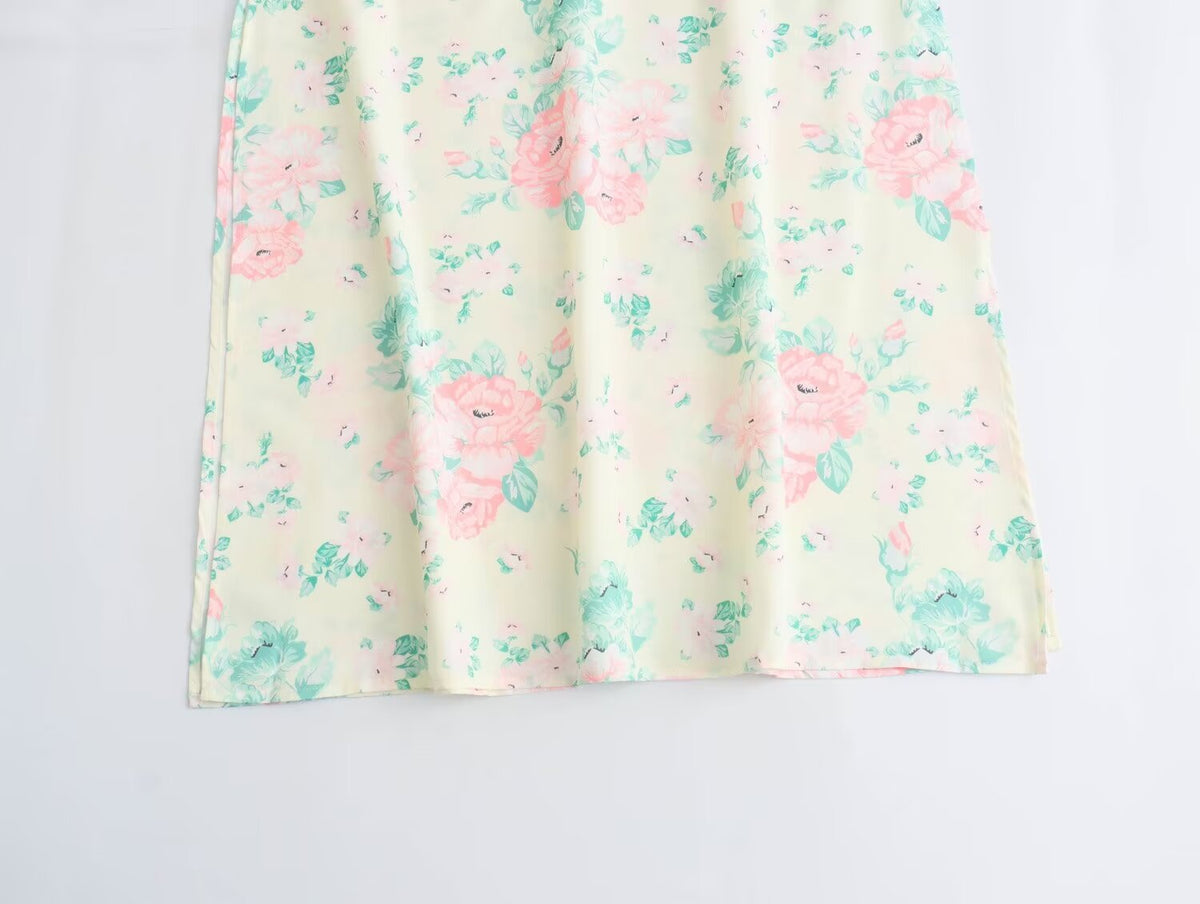Floral Print V-Neck Flutter Sleeve Empire Waist Midi Dress 8