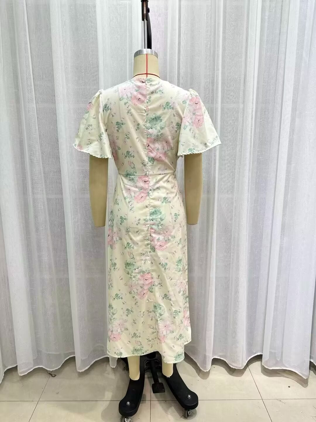 Floral Print V-Neck Flutter Sleeve Empire Waist Midi Dress 15