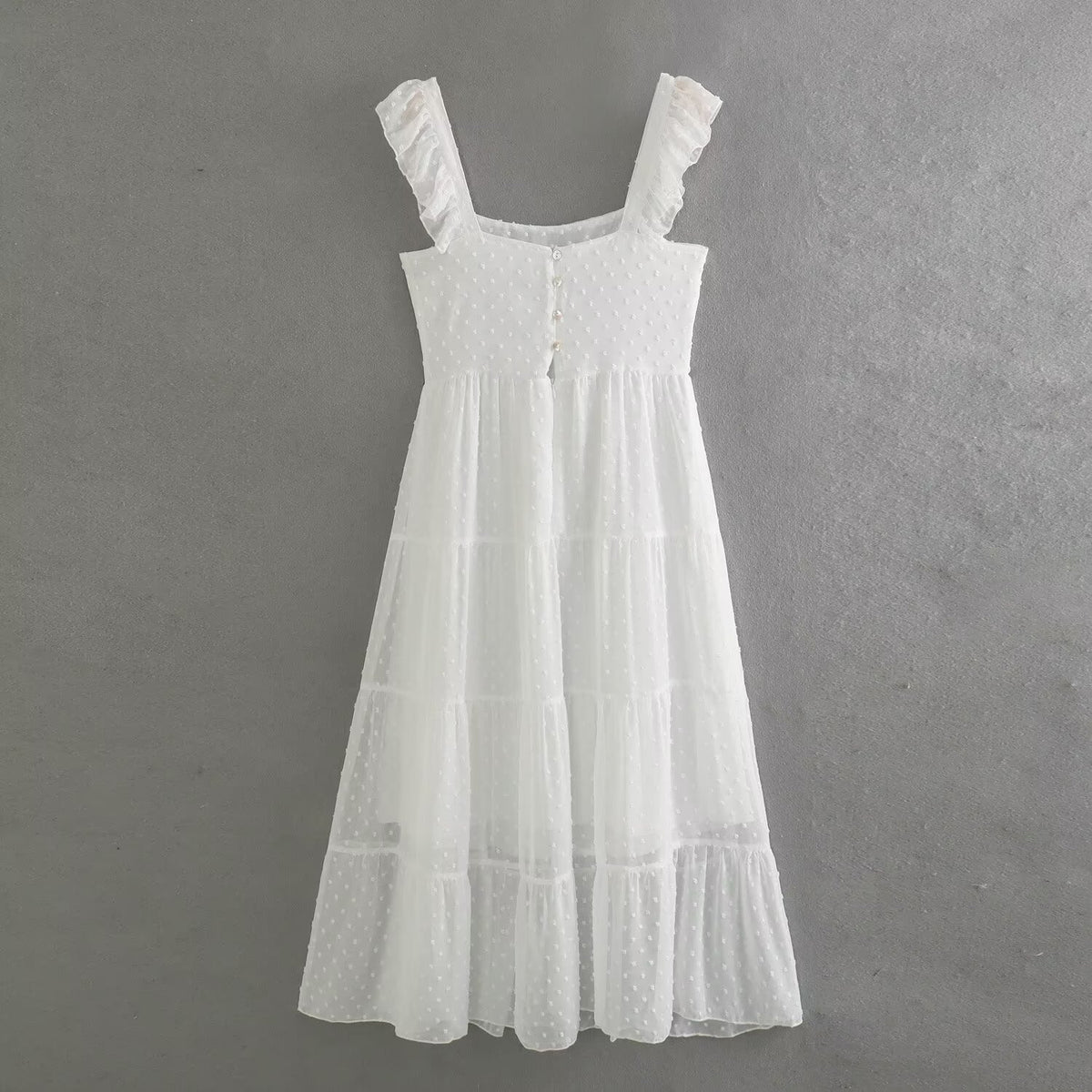 Swiss Dot Ruffle Strap Sweetheart Neck Tiered Midi Dress 3