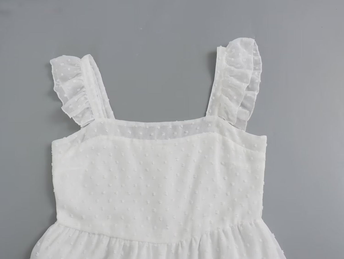Swiss Dot Ruffle Strap Sweetheart Neck Tiered Midi Dress 4