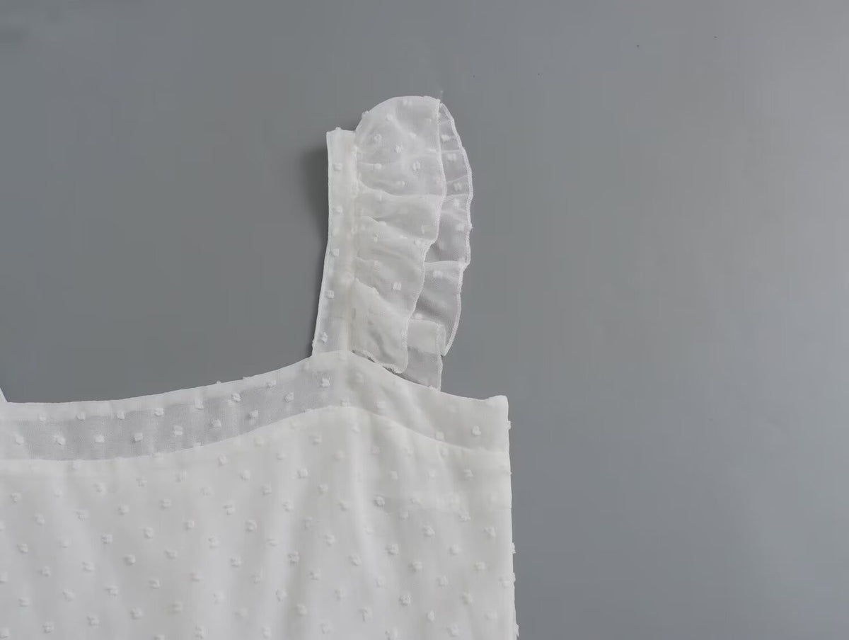 Swiss Dot Ruffle Strap Sweetheart Neck Tiered Midi Dress 5