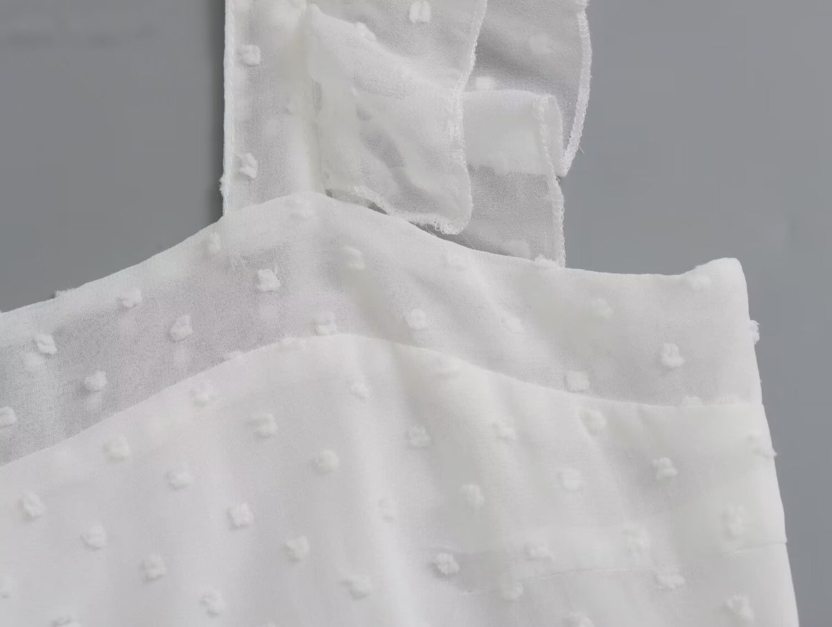 Swiss Dot Ruffle Strap Sweetheart Neck Tiered Midi Dress 7