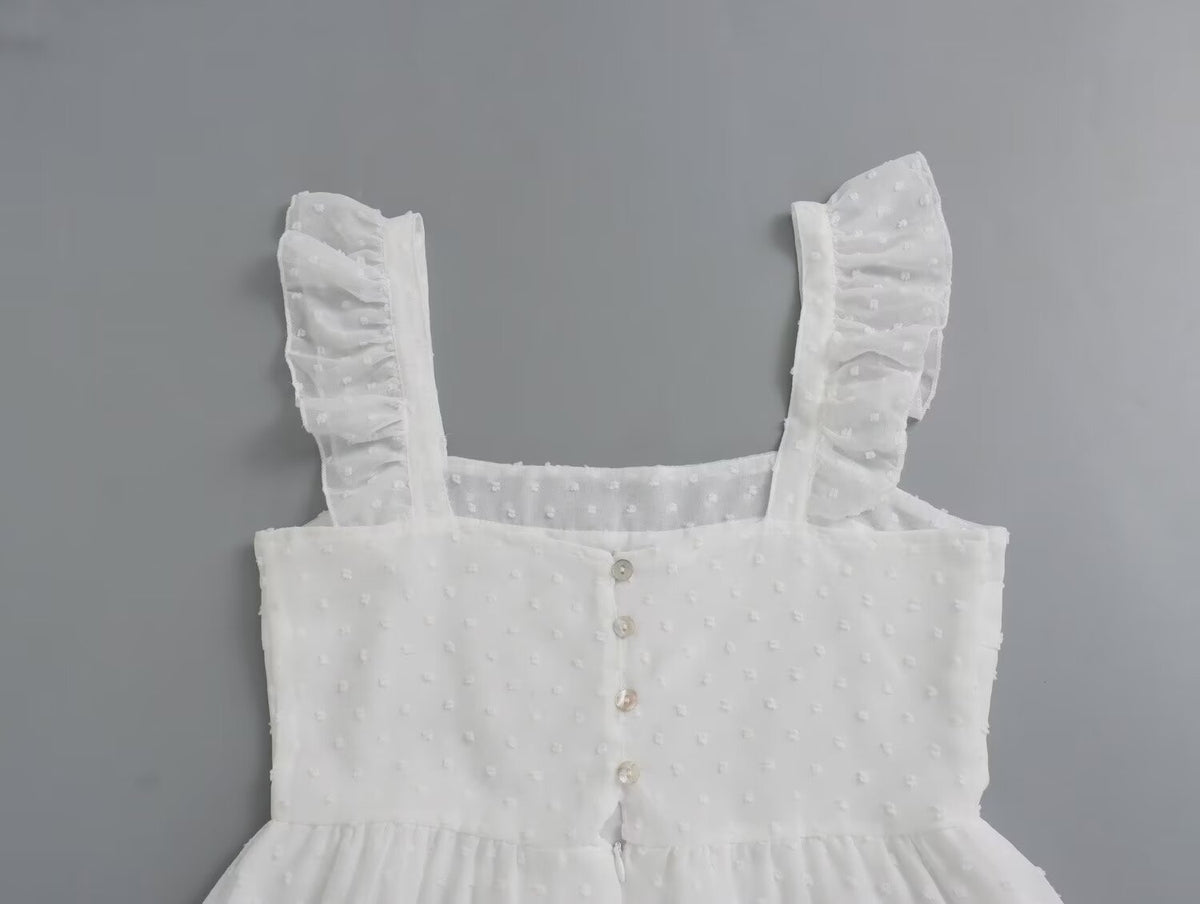 Swiss Dot Ruffle Strap Sweetheart Neck Tiered Midi Dress 12