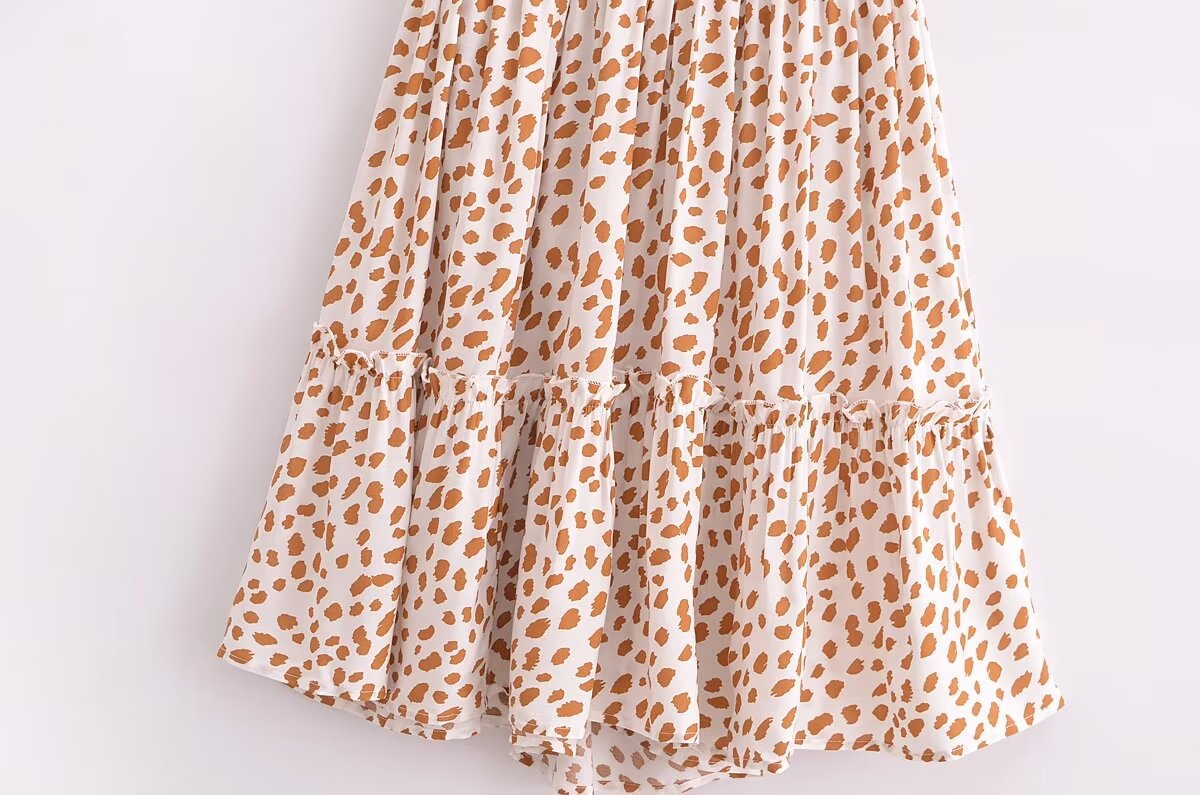 Animal Print Halter Neck Deep V-Neck Tiered Backless Mini Dress 3