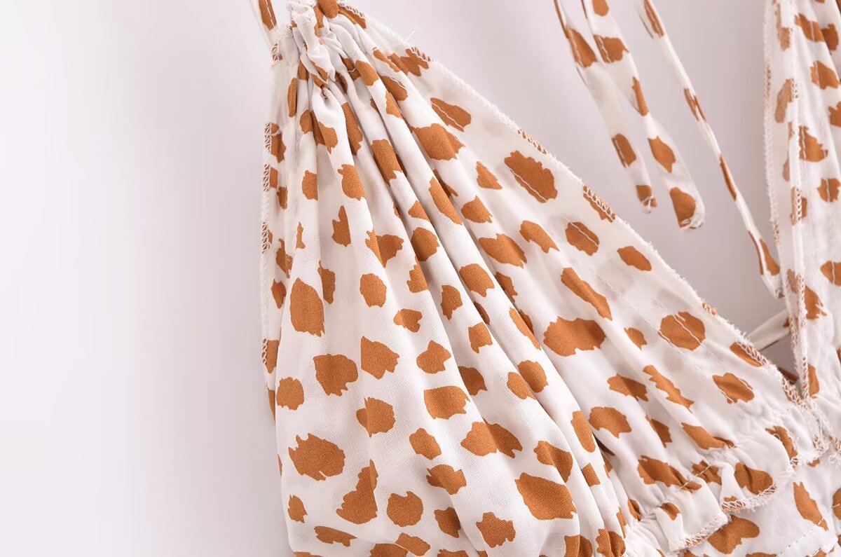 Animal Print Halter Neck Deep V-Neck Tiered Backless Mini Dress 5