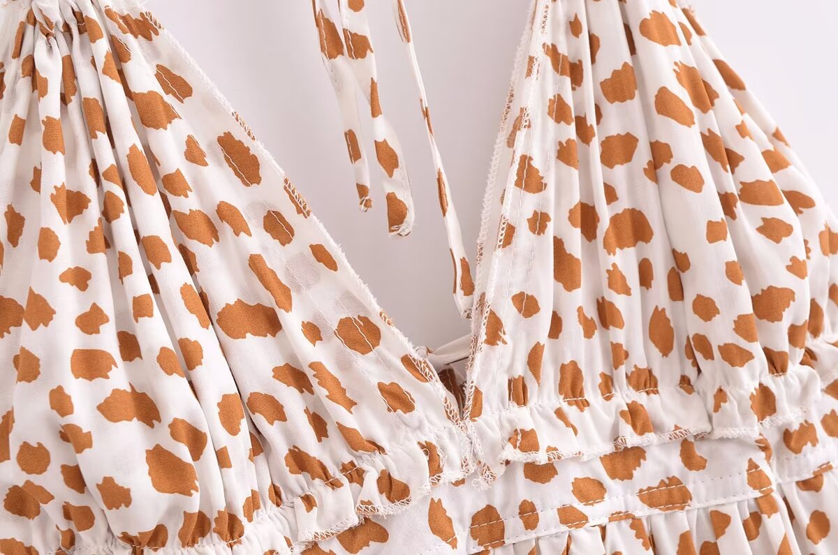 Animal Print Halter Neck Deep V-Neck Tiered Backless Mini Dress 6