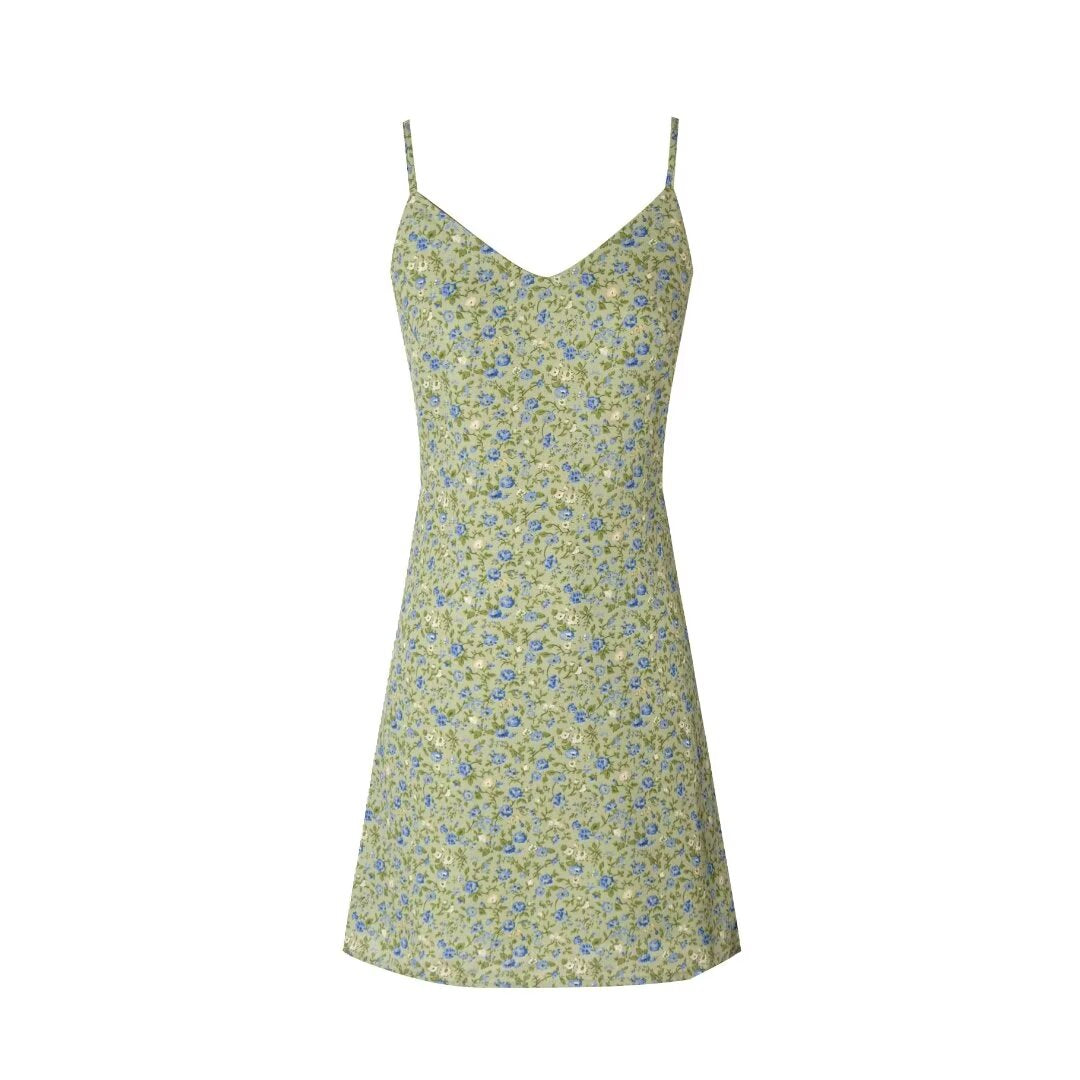 Ditsy Floral V-Neck Spaghetti Strap A-Line Mini Slip Dress