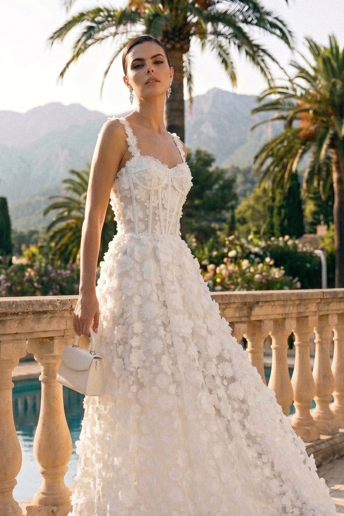 Floral Applique Sweetheart Neck Corset Bodice A-Line Maxi Dress 4