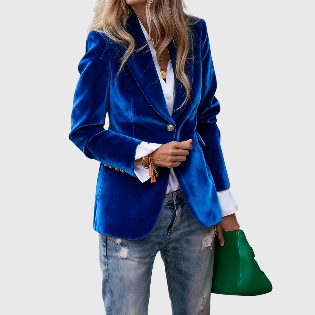 Velvet Notch Lapel Single Button Blazer
