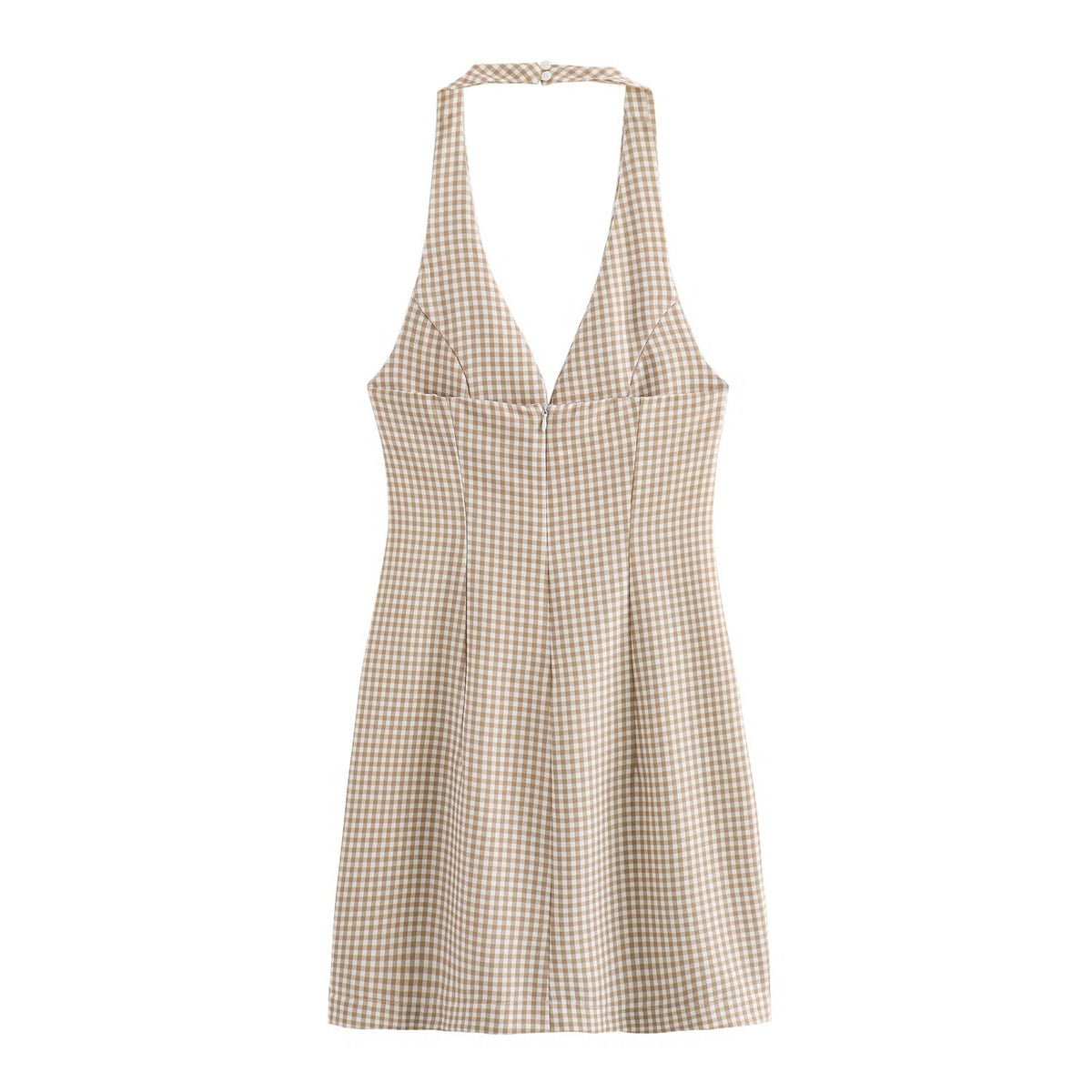 Gingham Halter Deep V-Neck Tie Front Keyhole Sleeveless Mini Dress 2
