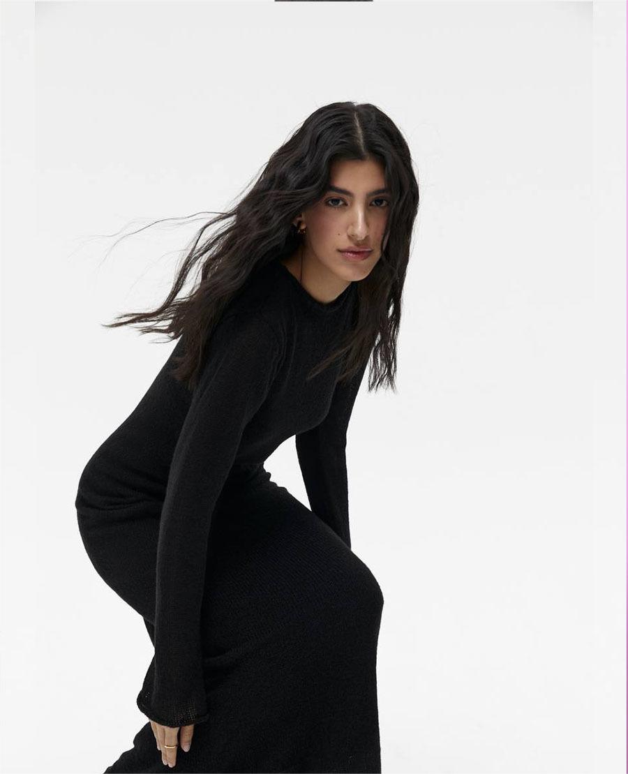 Sheer Knit Long Sleeve Boat Neck Maxi Dress Over Slip Two Piece Set 5