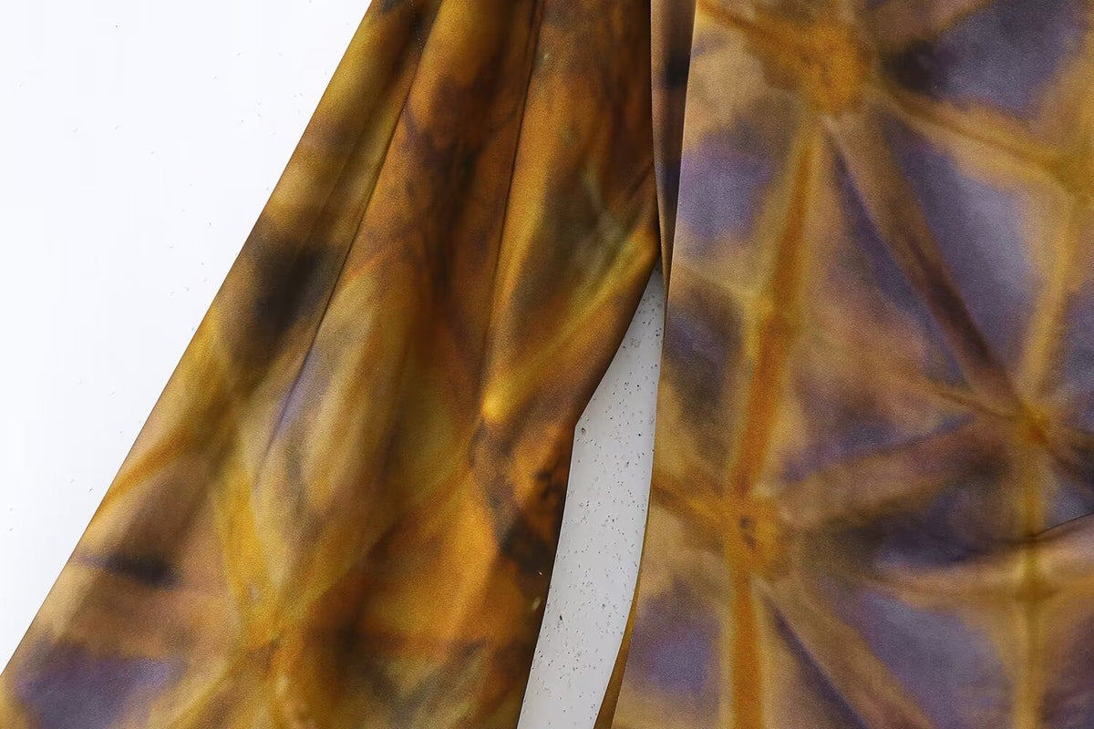 Spring Printing Asymmetric Fitted Waist Pleated Dress