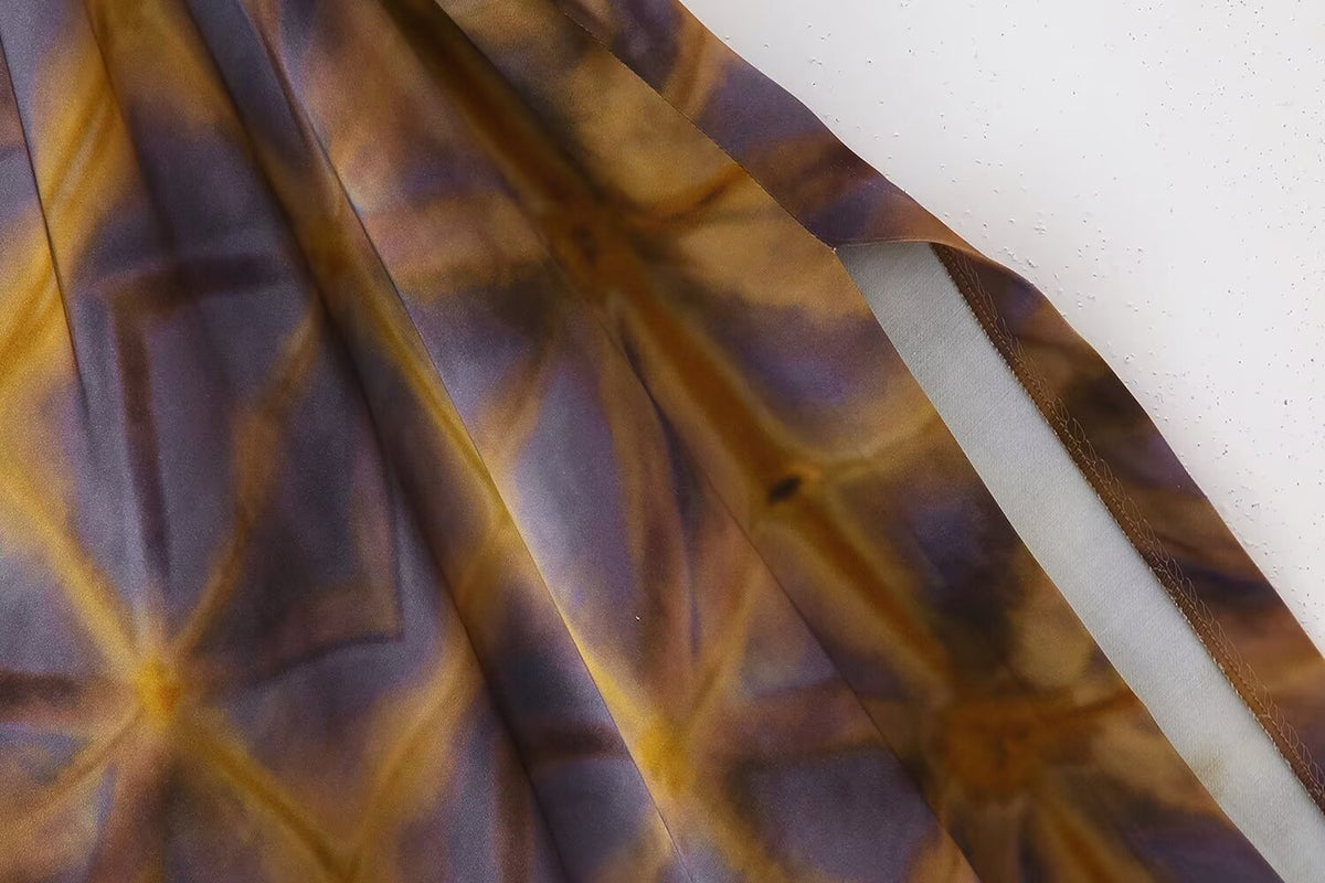Spring Printing Asymmetric Fitted Waist Pleated Dress