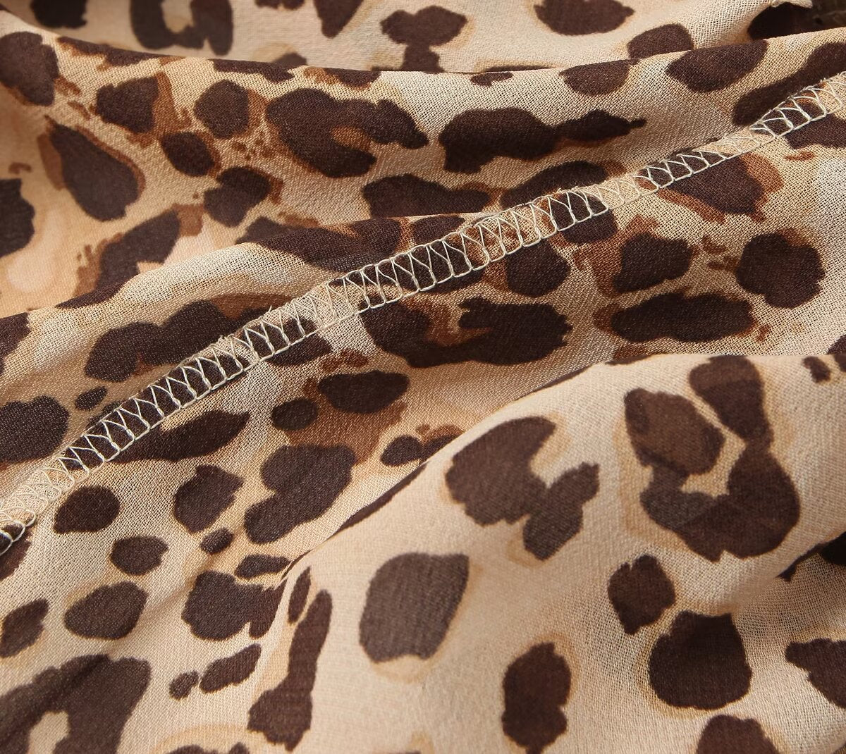French Retro Flat Off Shoulder Sexy Leopard Print Mini Suspender A Line Short Dress